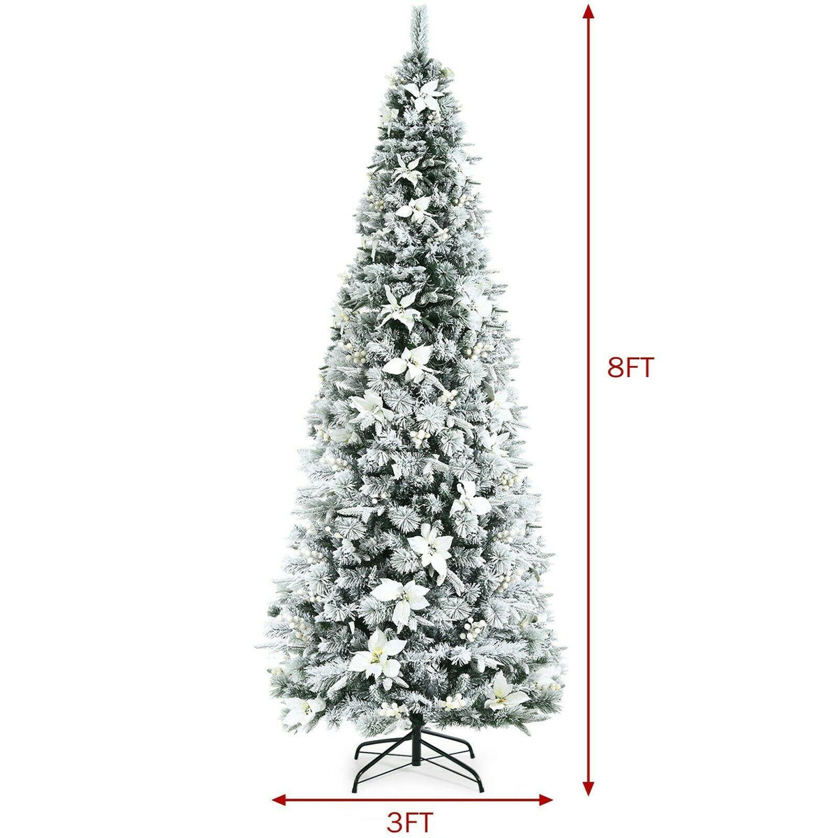 Artificial Christmas Tree Snow Flocked Big 8 ft Green Xmas Decor Realistic Stand