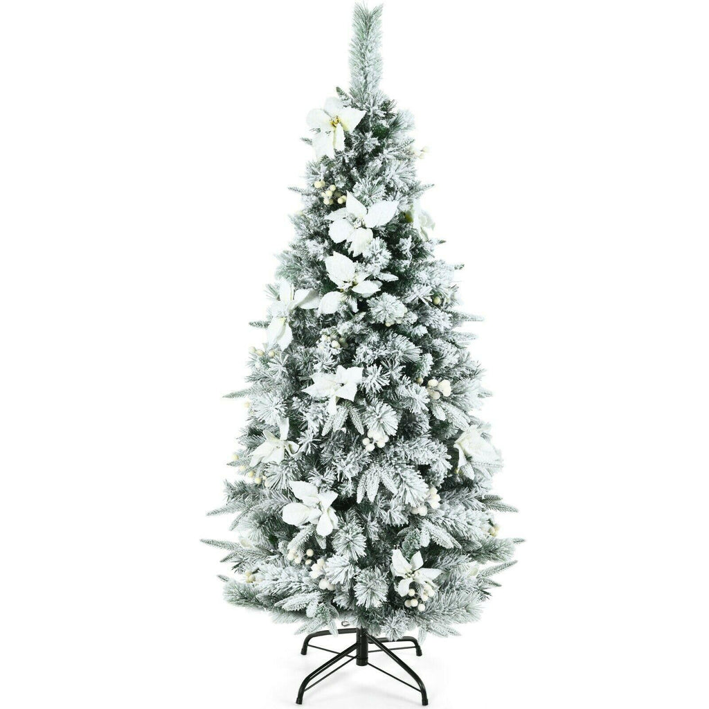 Artificial Christmas Tree Snow Flocked Big 8 ft Green Xmas Decor Realistic Stand
