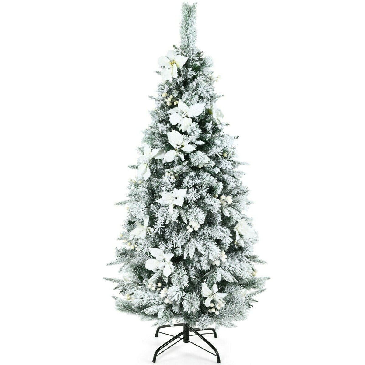 Artificial Christmas Tree Snow Flocked Big 8 ft Green Xmas Decor Realistic Stand