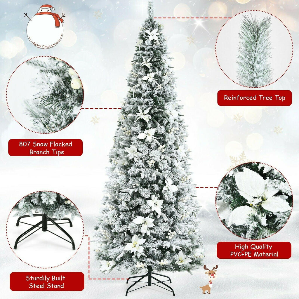 Artificial Christmas Tree Snow Flocked Big 8 ft Green Xmas Decor Realistic Stand