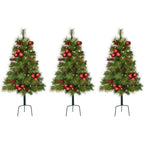 30 in. Christmas Joyful Walkway Trees with Led Lights, Pinecones, Berries and Ornaments