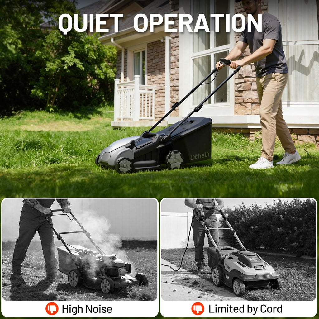 Electric Lawn Mower Cordless,Grass Cutter Machine for 3200 Sq. Ft, Lawnmower with Brushless Motor, 16.5 in Cutting Width, Cutting Height 1-2.5 in, 2 x 5.0 Ah Batteries &amp; Charger