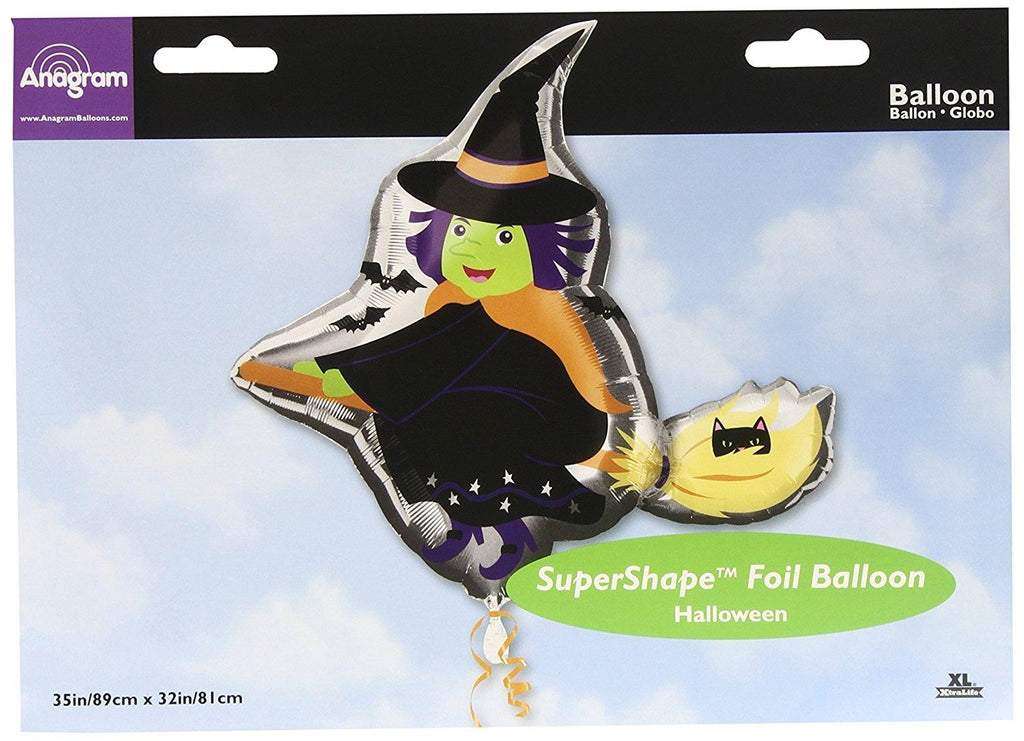 Anagram Happy Halloween Spooky Witch &amp; Cat 35"x32" Foil Balloon