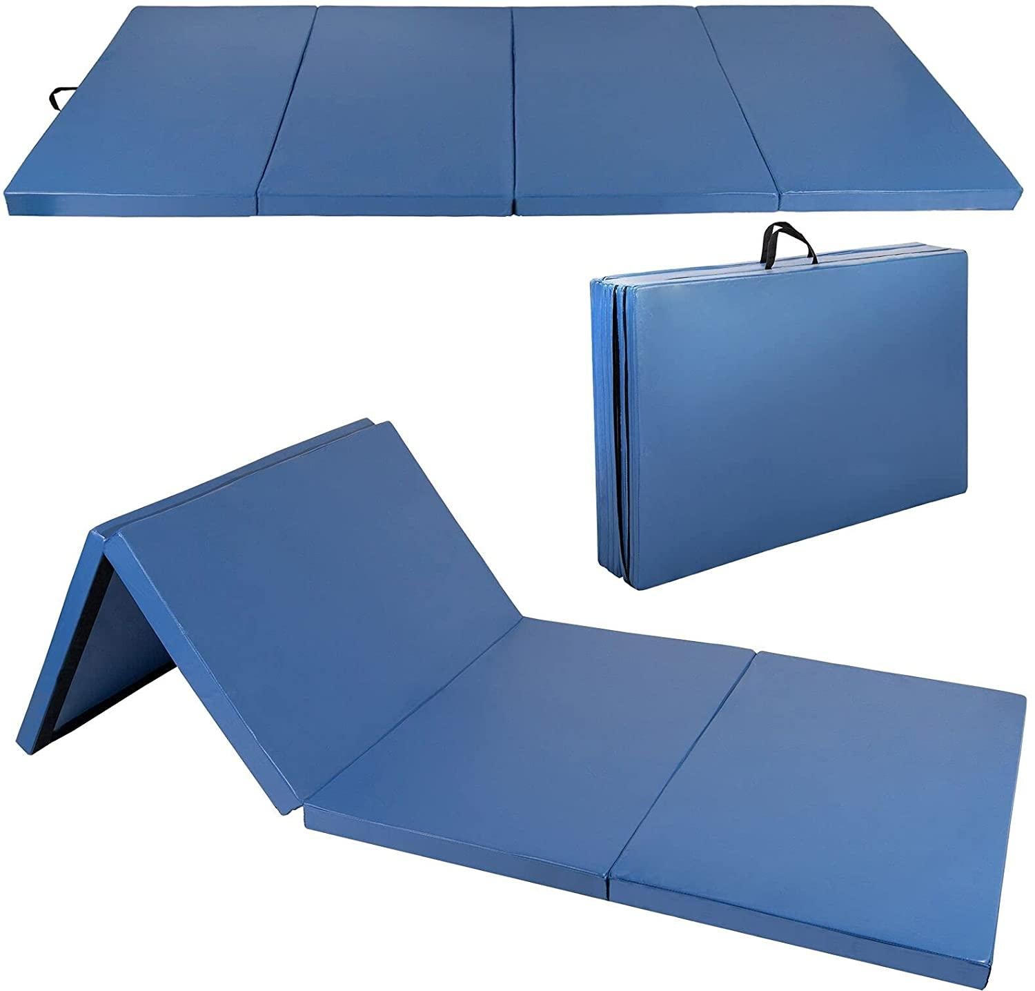 Polar Aurora 4'x8'x2'' Pu Leather Folding Gymnastics Gym Tumbling Exercise Martial Arts Mat Pad(Blue)