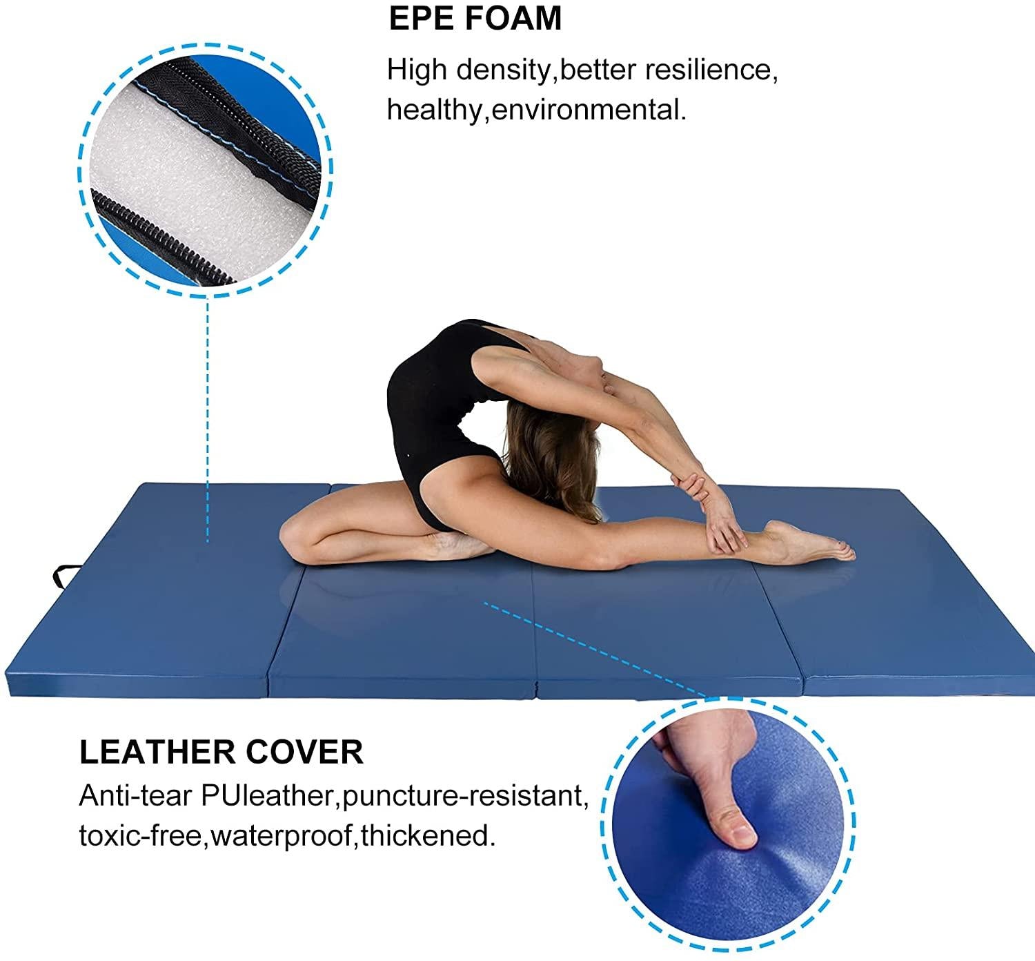 Polar Aurora 4'x8'x2'' Pu Leather Folding Gymnastics Gym Tumbling Exercise Martial Arts Mat Pad(Blue)