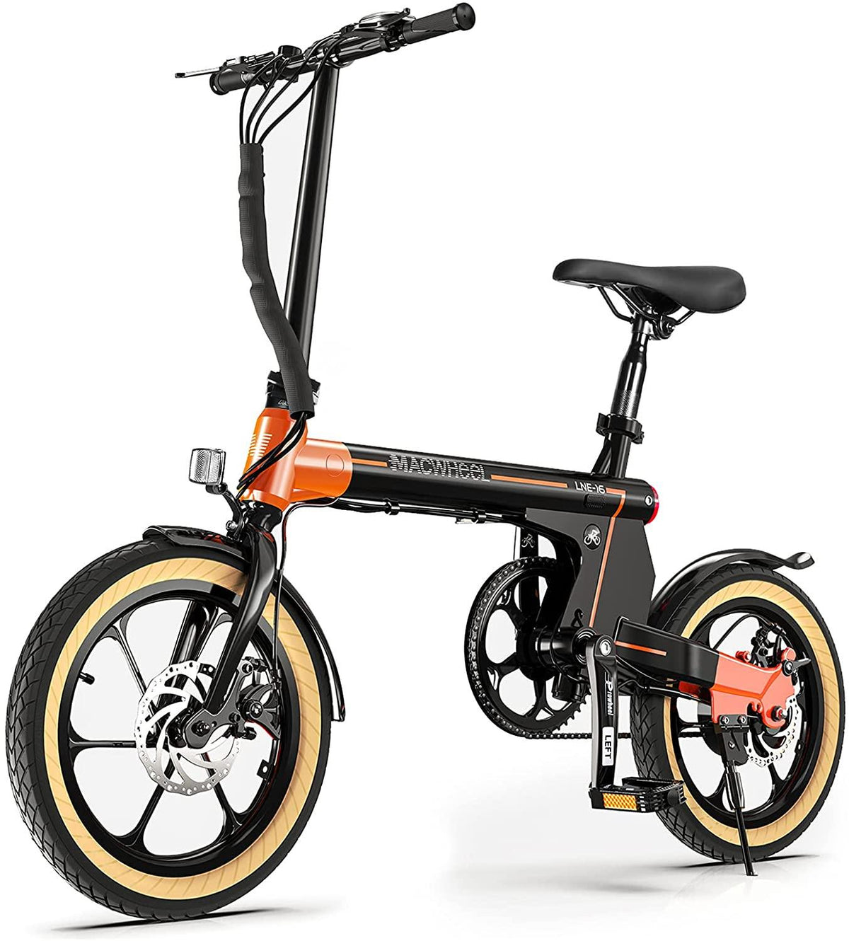 Macwheel 16" Electric Folding Bike, 7.5Ah Lithium-ion Battery, Top Speed 15.5mph, Dual Disc Brakes, Electric Commuter Bicycle for People Aged 14 to 65 (LNE-16)