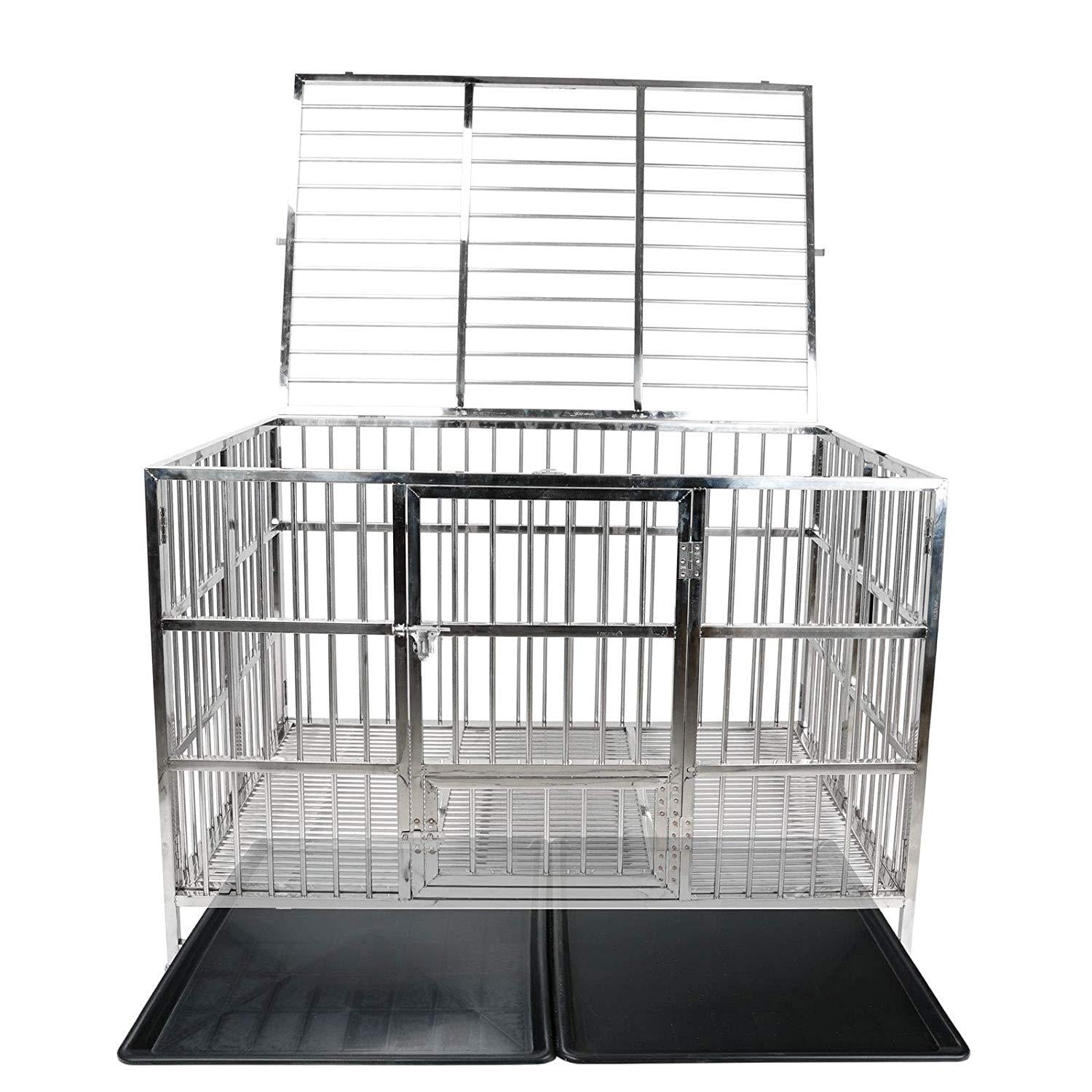 confote Heavy Duty  Steel Dog CaKennel Crate and Playpen for Training LarDog Indoor Outdoor with Double Doors &amp; Locks  Included Lockable Wheels Removable Tray No Screw