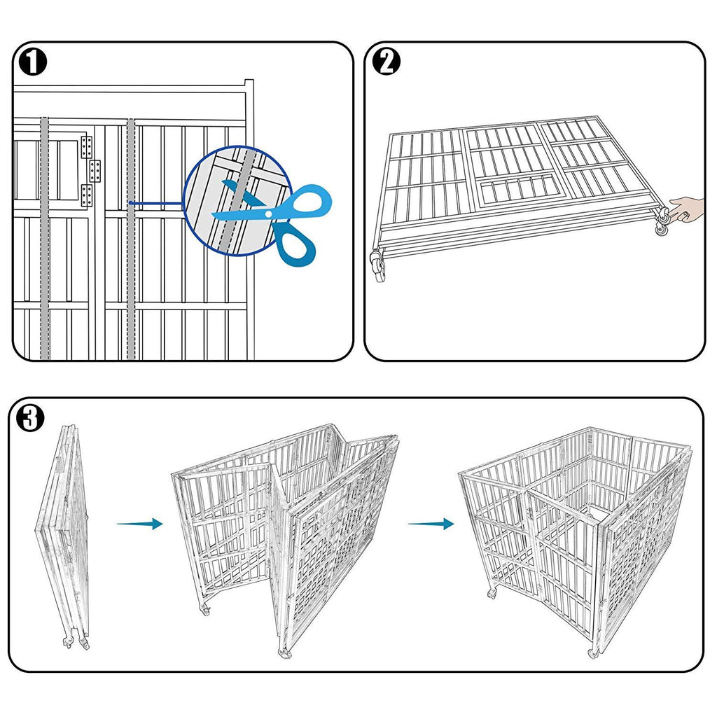 confote Heavy Duty  Steel Dog CaKennel Crate and Playpen for Training LarDog Indoor Outdoor with Double Doors &amp; Locks  Included Lockable Wheels Removable Tray No Screw