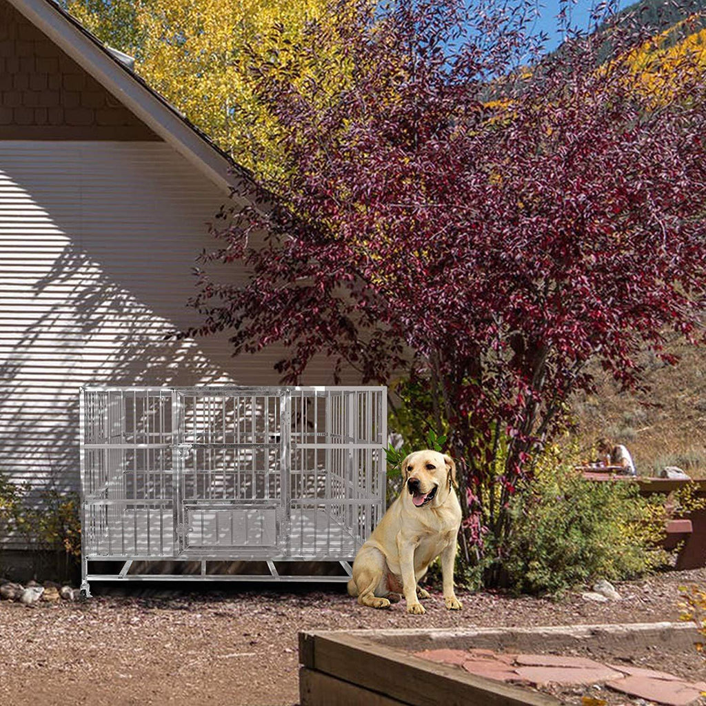 confote Heavy Duty  Steel Dog CaKennel Crate and Playpen for Training LarDog Indoor Outdoor with Double Doors &amp; Locks  Included Lockable Wheels Removable Tray No Screw