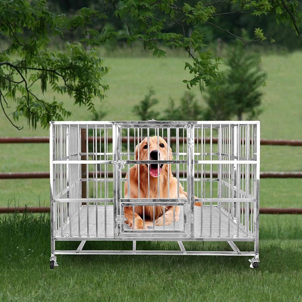 confote Heavy Duty  Steel Dog CaKennel Crate and Playpen for Training LarDog Indoor Outdoor with Double Doors &amp; Locks  Included Lockable Wheels Removable Tray No Screw