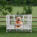 confote Heavy Duty  Steel Dog CaKennel Crate and Playpen for Training LarDog Indoor Outdoor with Double Doors &amp; Locks  Included Lockable Wheels Removable Tray No Screw