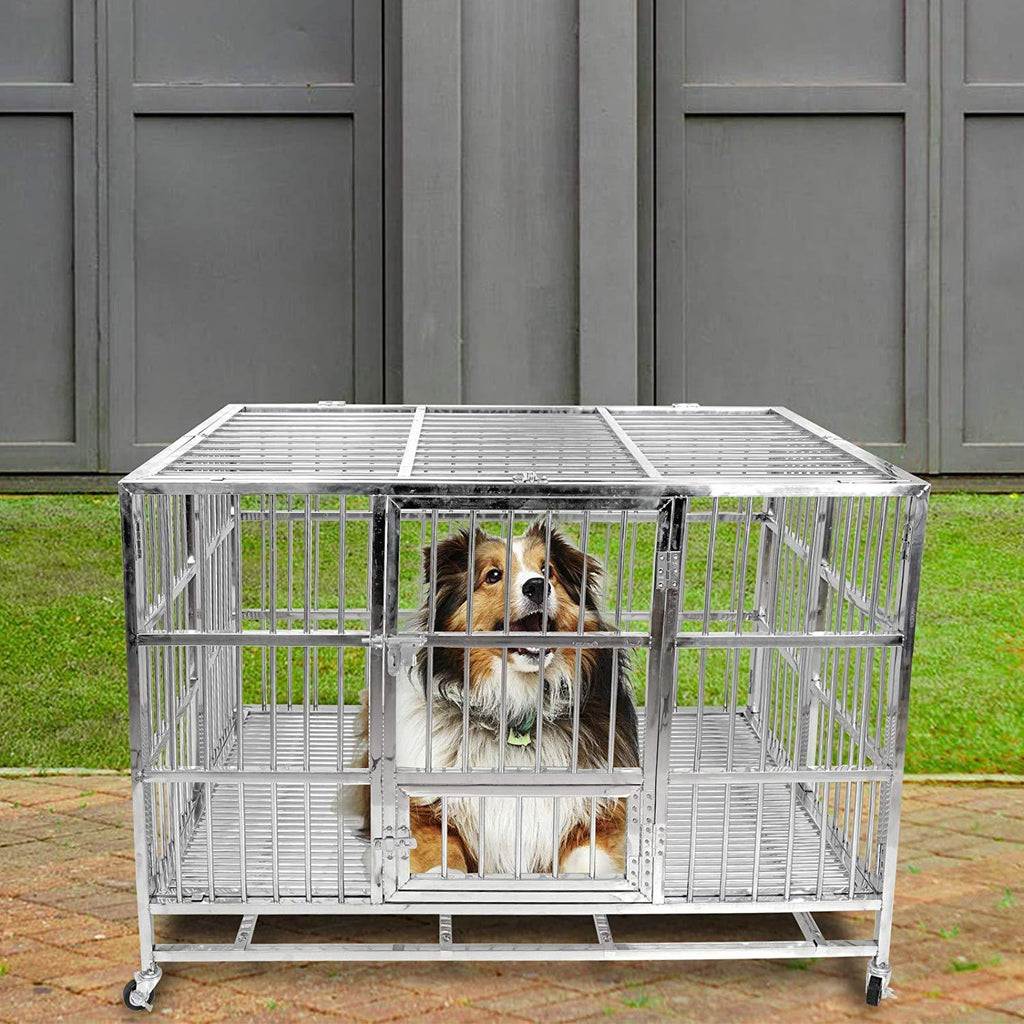 confote Heavy Duty  Steel Dog CaKennel Crate and Playpen for Training LarDog Indoor Outdoor with Double Doors &amp; Locks  Included Lockable Wheels Removable Tray No Screw