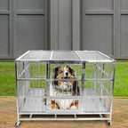 confote Heavy Duty  Steel Dog CaKennel Crate and Playpen for Training LarDog Indoor Outdoor with Double Doors &amp; Locks  Included Lockable Wheels Removable Tray No Screw