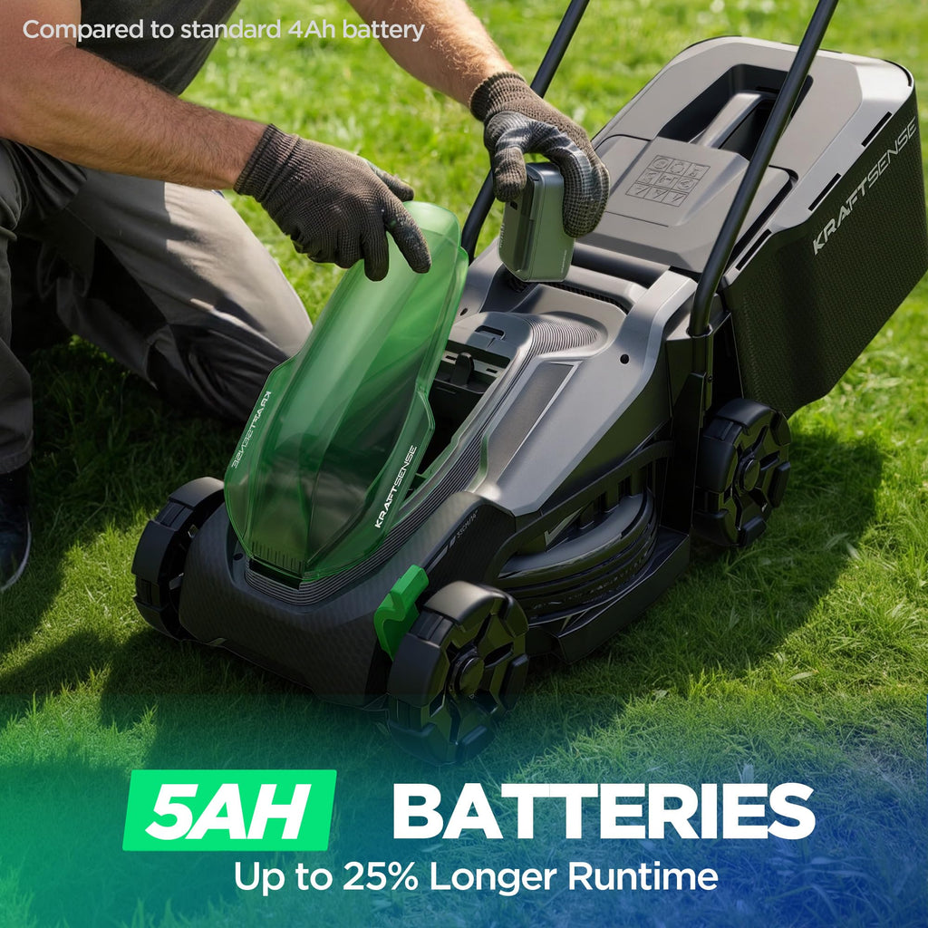 14" Cordless Lawn Mower, 20V Lightweight Push Mower with 5.0Ah Battery, Ultra-Quiet Motor for Small Yards, Lawn Care, Backyard Maintenance