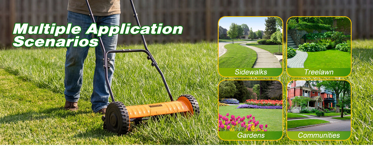 Push Reel Lawn Mower, 16-Inch 5-Blade Cordless Manual Reel Lawn Mower, Walk-Behind Steel Lawn Mower with 4-Position Cutting Height Adjustment &amp; SponGrip