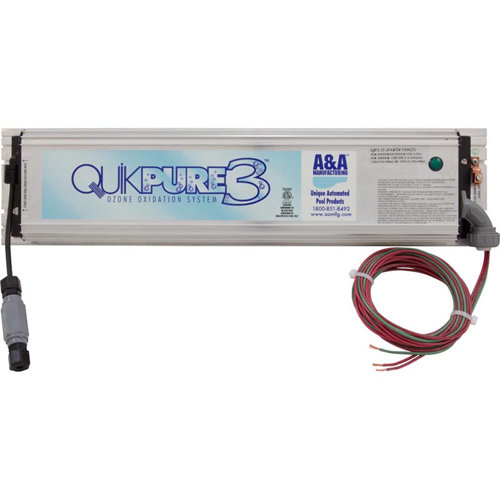 A&amp;A Manufacturing Ozonator, QuickPure3, 115v/230v, 25,000 Gallons, Bare Cord