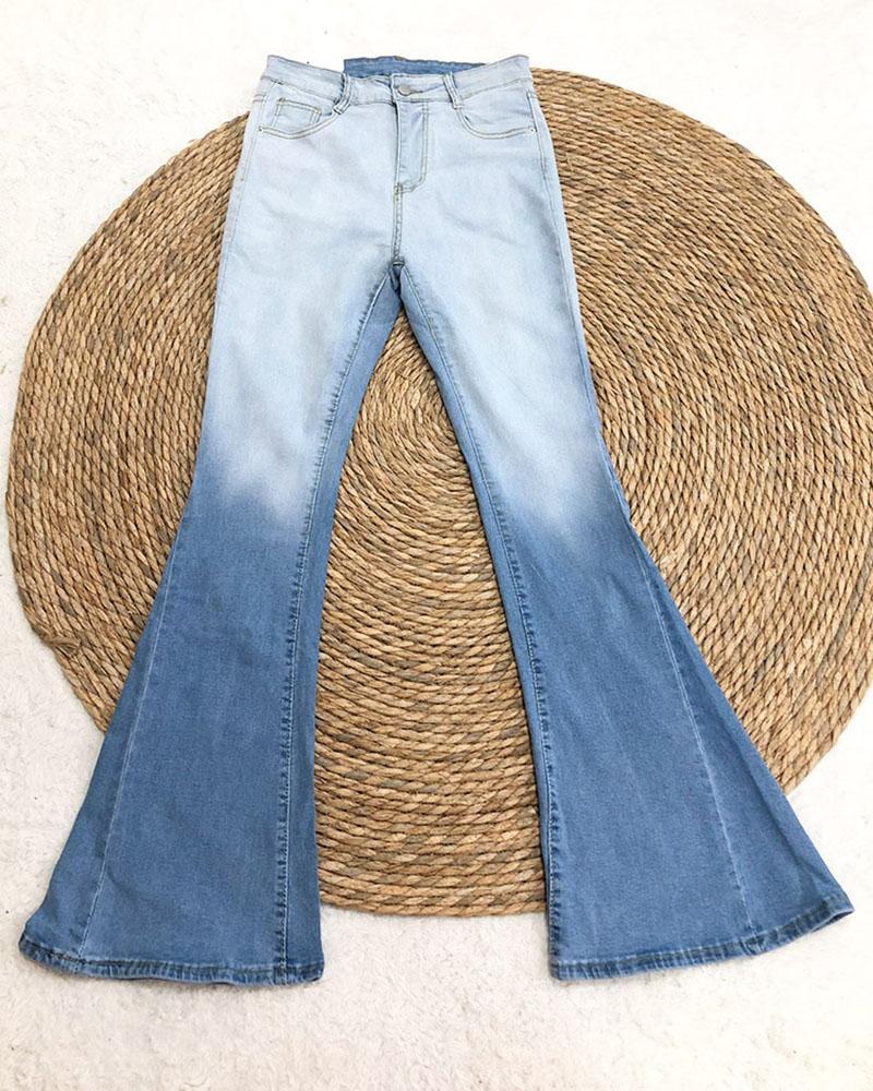 colorblock high waist pocket design bootcut jeans
