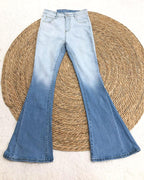colorblock high waist pocket design bootcut jeans