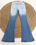 colorblock high waist pocket design bootcut jeans