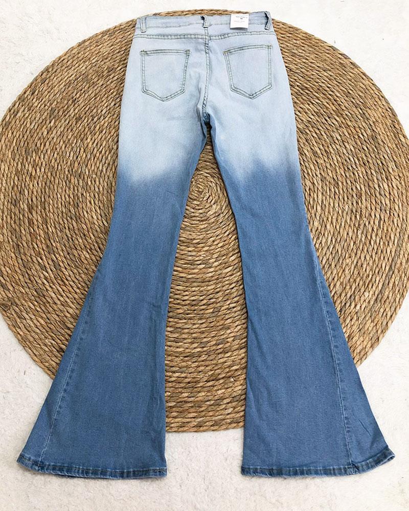 colorblock high waist pocket design bootcut jeans