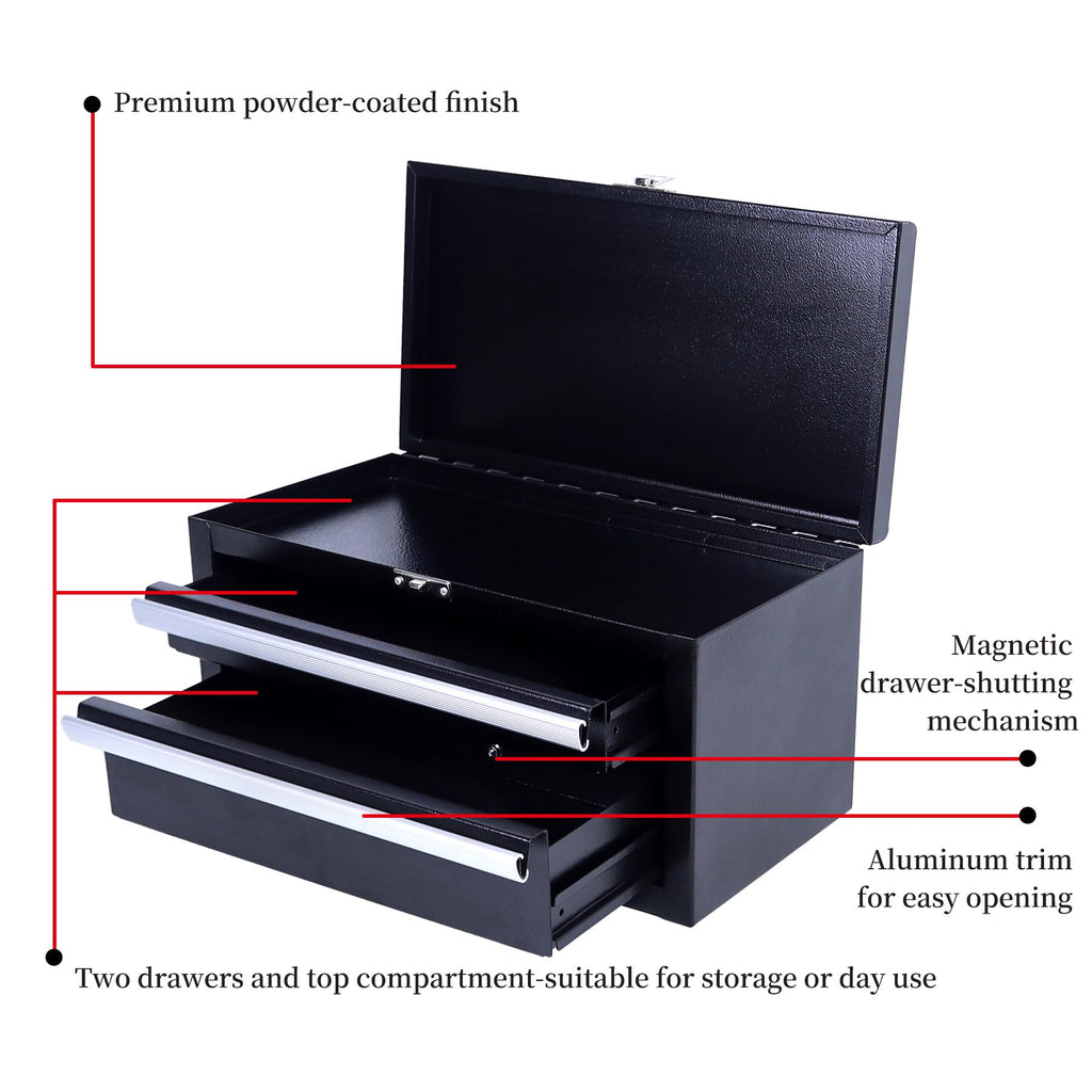 SUMERUZ Mini Tool Box with Drawers - Small Metal Tool Box, Micro Top Tool Chest for Tools Storage,Multi-Purpose Portable StoraCase Organizer (Black01)