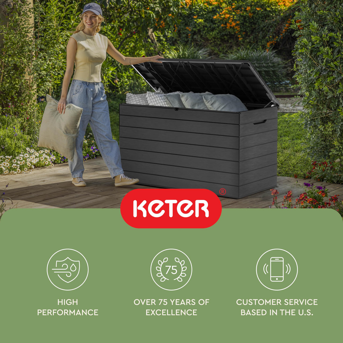 Astoria 150 Gallon Outdoor StoraDeck Box – LarWaterproof Resin StoraBox with Lockable Lid for Patio Cushions, Pool Supplies, Garden Tools & Outdoor Accessories, Dark Gray | Waterproof Resin, For Patio Furniture Cushions, Pool Supplies, Ga