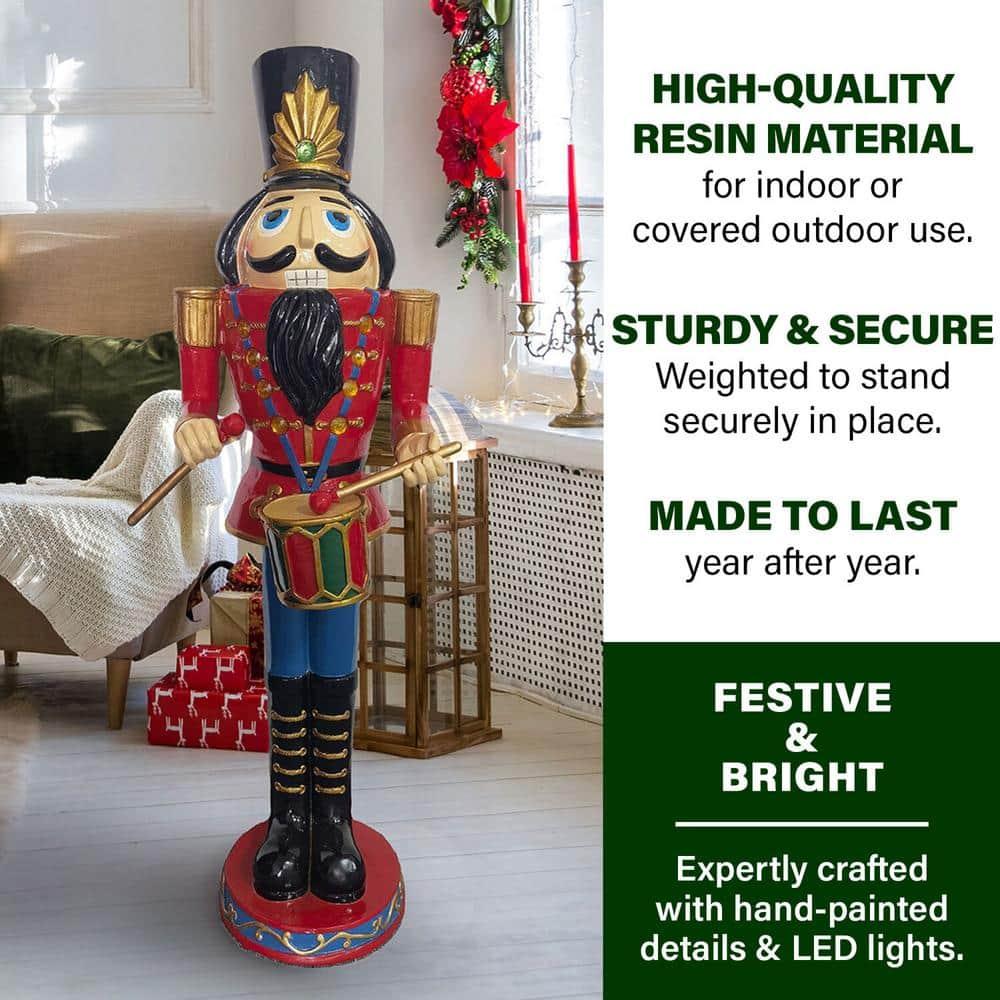 48 in. Red Resin Christmas Nutcracker Toy Soldier Playing the Drums with LED Lights