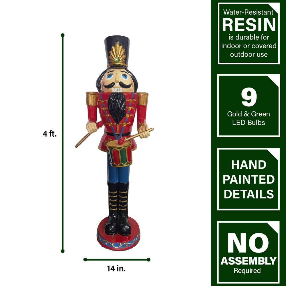 48 in. Red Resin Christmas Nutcracker Toy Soldier Playing the Drums with LED Lights