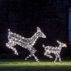 Lights4fun, Inc. Set of 2 Gray Rattan Doe &amp; Fawn Reindeer LED Christmas Light Up Figures Decoration for Indoor Outdoor Use
