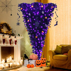 Gymax 7FT Pre-lit Upside Down Black Halloween Tree Artificial Christmas Tree