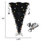 Gymax 7FT Pre-lit Upside Down Black Halloween Tree Artificial Christmas Tree