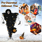 Gymax 7FT Pre-lit Upside Down Black Halloween Tree Artificial Christmas Tree