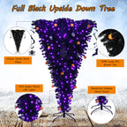 Gymax 7FT Pre-lit Upside Down Black Halloween Tree Artificial Christmas Tree