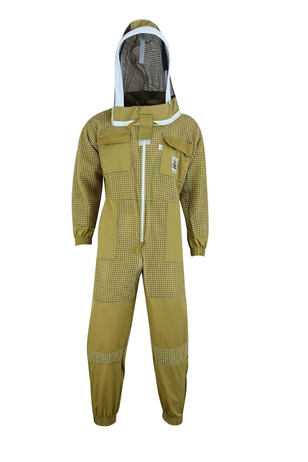 beeprogear ultra ventilated suit fencing veil brown | bee keeping suit with round veil hat| unisex polycotton beekeeper suit | 3 layer protective suit (x-large)