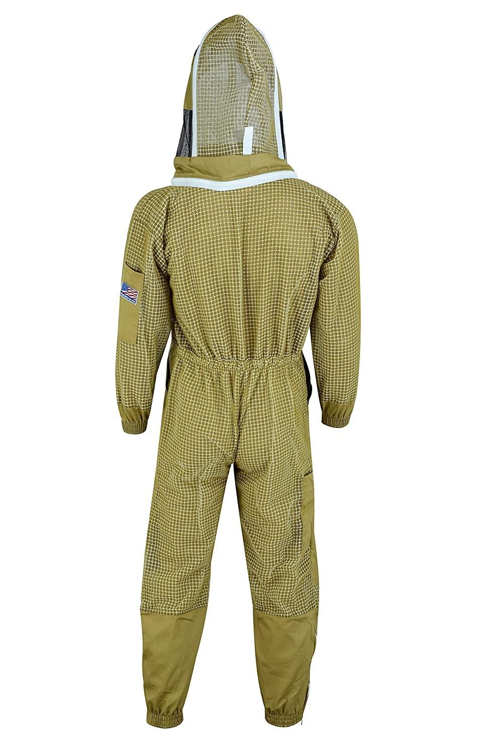 beeprogear ultra ventilated suit fencing veil brown | bee keeping suit with round veil hat| unisex polycotton beekeeper suit | 3 layer protective suit (x-large)