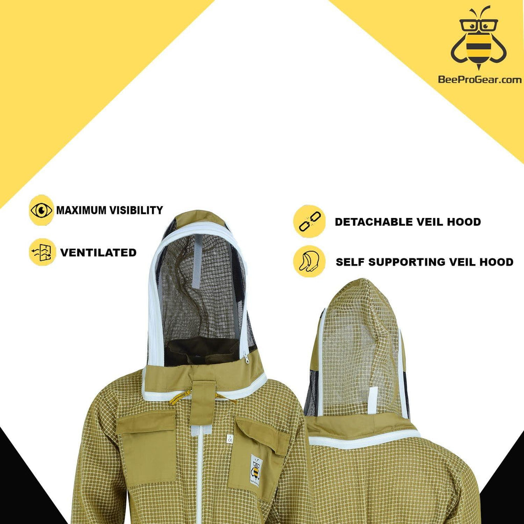 beeprogear ultra ventilated suit fencing veil brown | bee keeping suit with round veil hat| unisex polycotton beekeeper suit | 3 layer protective suit (x-large)