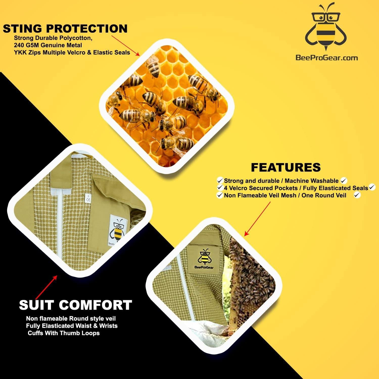 beeprogear ultra ventilated suit fencing veil brown | bee keeping suit with round veil hat| unisex polycotton beekeeper suit | 3 layer protective suit (x-large)