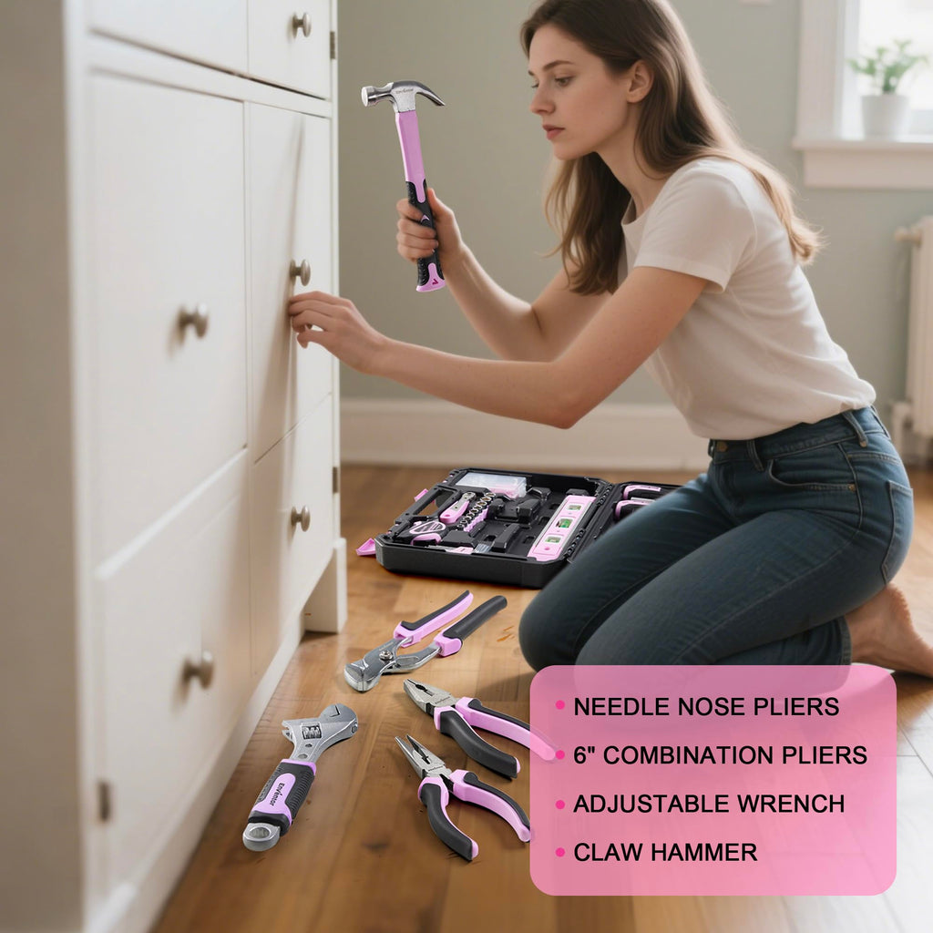 Pink Tool Kit Set for Women, 146PCS General Household Hand Tool Kit with StoraToolbox, Ladies Small Basic Tool Kits for Home Maintenance, DIY Projects