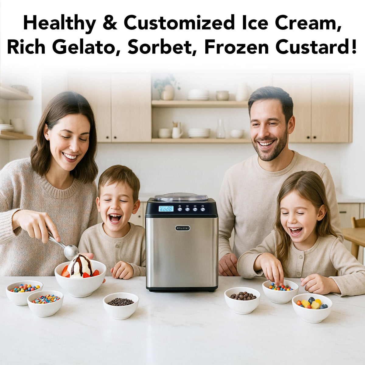 Ice Cream Maker Machine Automatic 2.1 Qt. Upright with -In Compressor, LCD Digital Display & Timer, No Pre-Freezing, ICM-201SB,  Steel