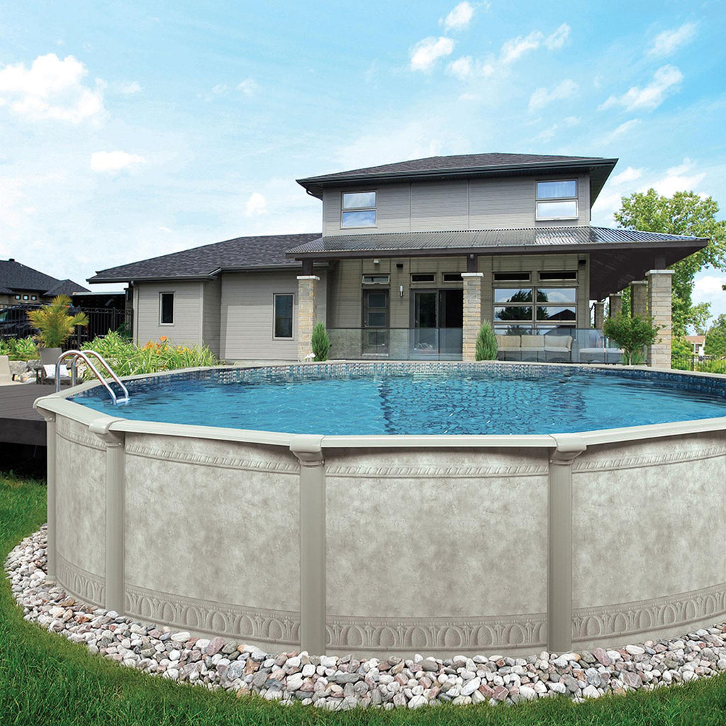 Aquarian Pools Khaki Venetian 21 foot x 52 Inch Round Steel Outdoor Backyard Above Ground Family Swimming Pool with Skimmer and