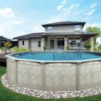 Aquarian Pools Khaki Venetian 21 foot x 52 Inch Round Steel Outdoor Backyard Above Ground Family Swimming Pool with Skimmer and