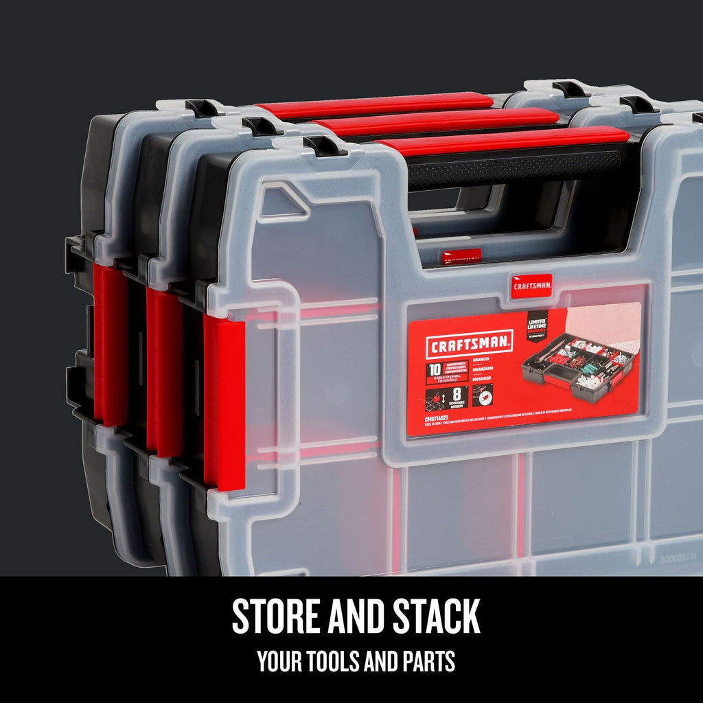 StoraOrganizer, Small Parts Organizer, 3-Packs with 10-Compartments, Lid Includes Secure Latch (CMST60964M)