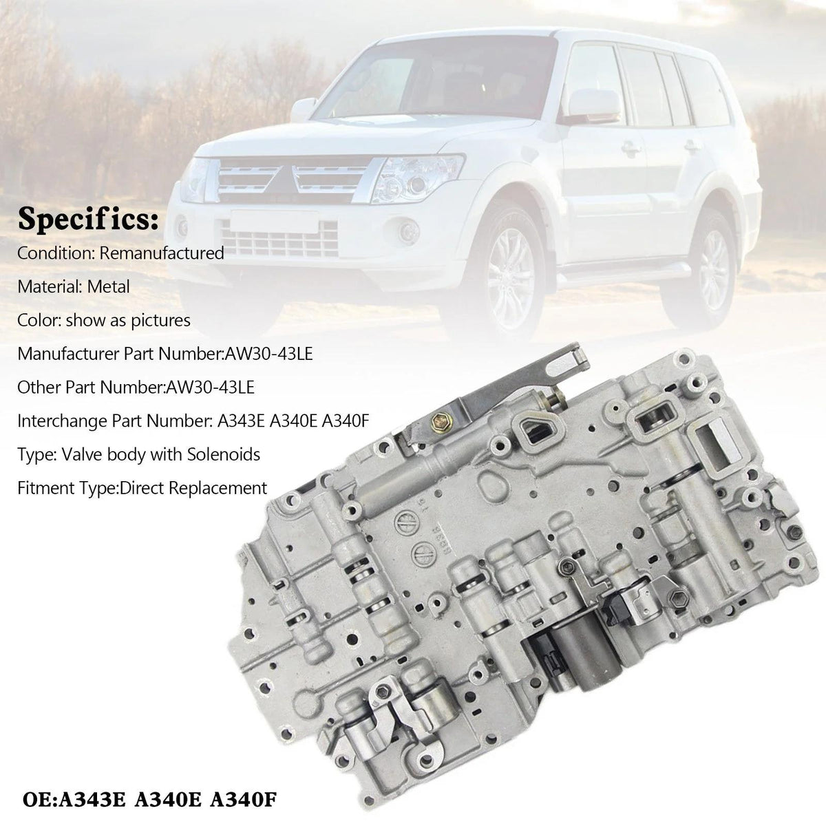 2000-2001 Toyota Crown Majesta 4 SP RWD V6 3.0L V8 4.0L A343E A340E A340F Transmission Valve Body Generic
