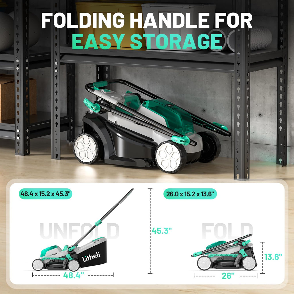 20V 13" Cordless Lawn Mower, Electric Lawn Mowers for Garden, Yard and Farm, 5 Heights, with Brushless Motor, 4.0Ah Battery &amp; Charger Included