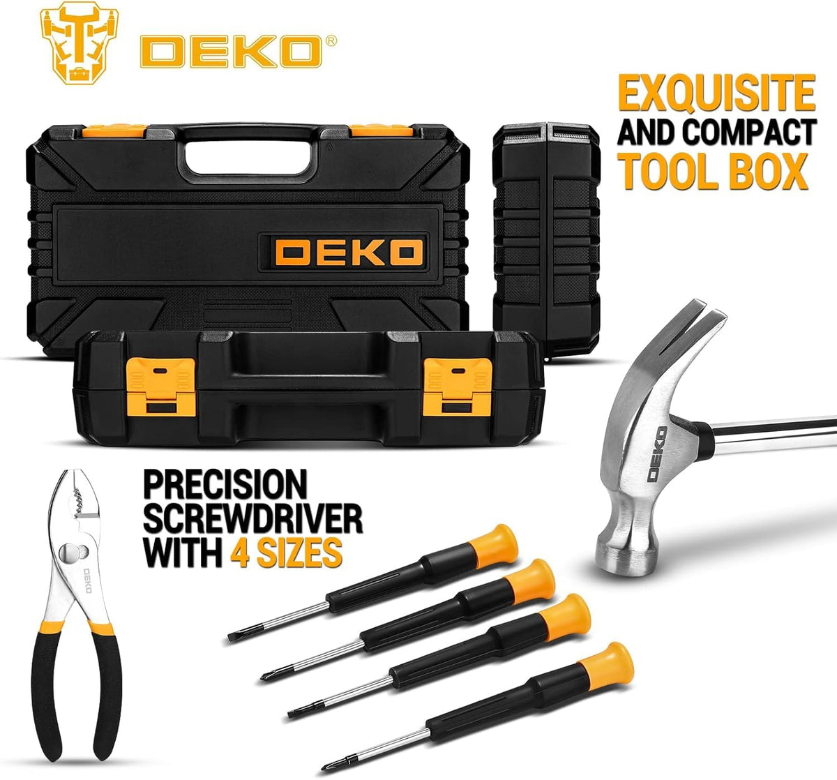 62-Piece Household Tool Set：Small Basic Home Tool Kit with Plastic Toolbox, Hand Tools with StoraCase