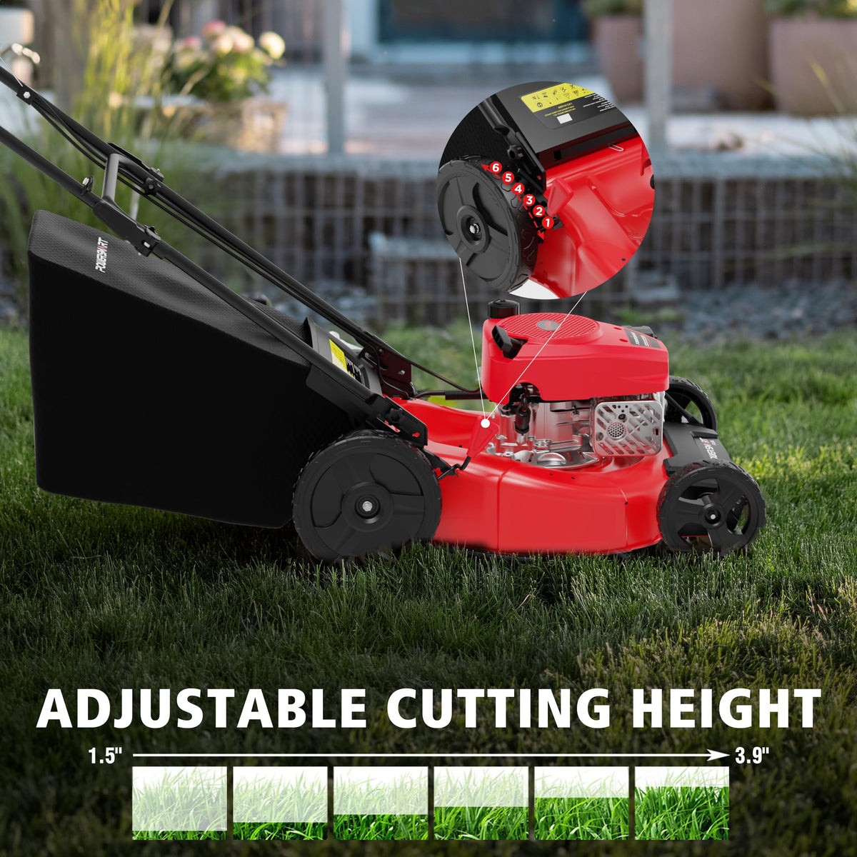 21" 2-in-1 Push Lawn Mower, 144cc Engine,Mulching, Bagging, High Wheels, Lightweight and Easy Assembly,6 Cutting Height, Lightweight,for Garden Yard