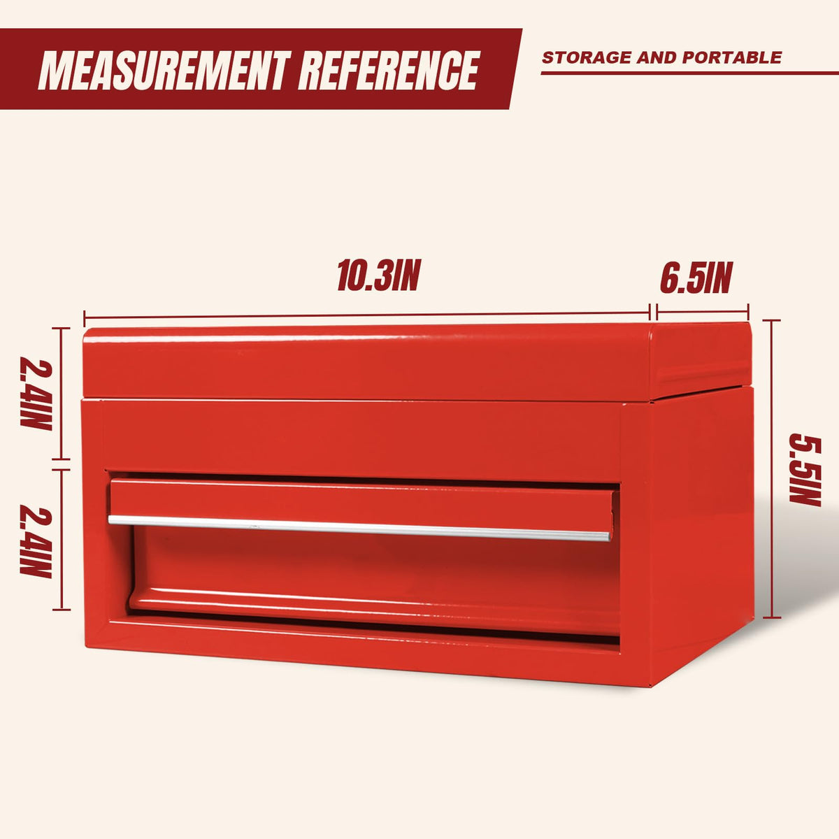 APBT701RB 10" Mini Portable Steel Tool Box with drawer,Small Metal Tool Chest for Home,Garaor Workbench,Red