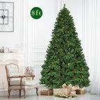 Gymax Premium White 660 LED Green Prelit Spruce Hinged Artificial Christmas Tree, with Pine Cones 8'