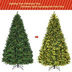 Gymax Premium White 660 LED Green Prelit Spruce Hinged Artificial Christmas Tree, with Pine Cones 8'