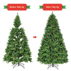 Gymax Premium White 660 LED Green Prelit Spruce Hinged Artificial Christmas Tree, with Pine Cones 8'